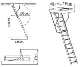 Складная чердачная лестница Extra Oman 60x120x300
