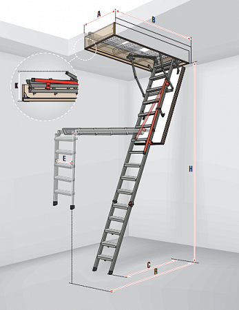 Металлическая чердачная лестница для высоких потолков Fakro LMP 70x144x366