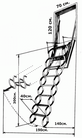Раздвижная чердачная лестница Ножничная Verticale Oman 70x100x300